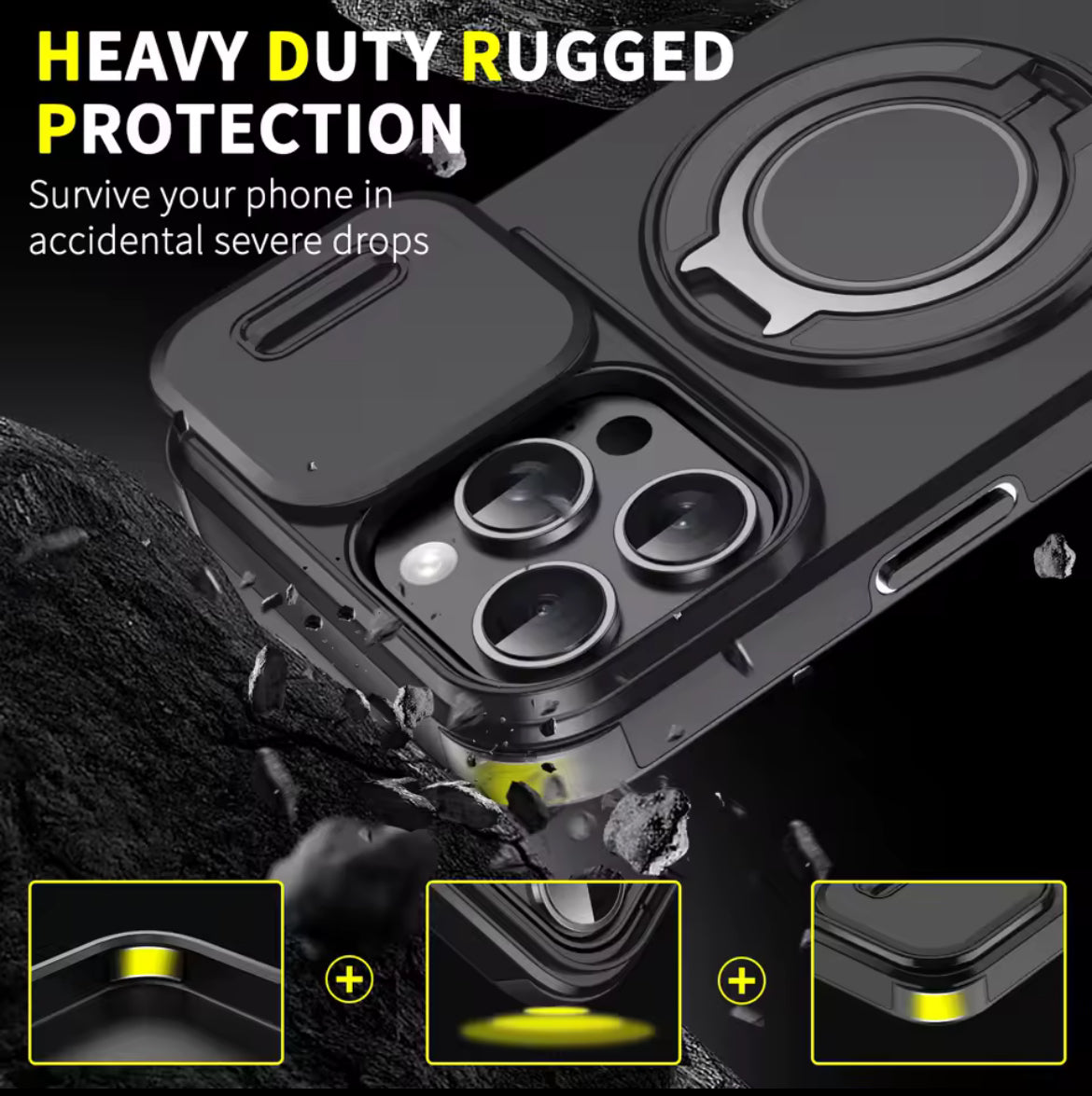 (seecatchy)Shockproof iPhone Case with Sliding Camera Cover & Stand (iPhone 13–17 Pro Max)